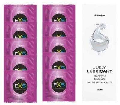Комплект: EXS EXTRA SAFE 10 шт. + Лубрикант Satisfyer Smooth Silicon 150 мл SOS11486 фото