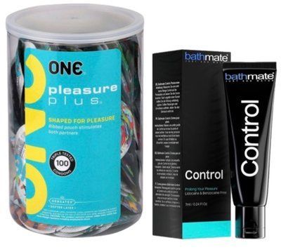 Набор из ONE Pleasure Plus, 100 шт + Пролонгатор Bathmate Control (7 мл) SOS9119 фото