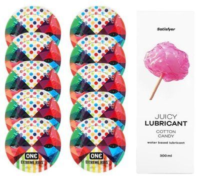 Комплект One Extreme ribs 10 шт. + Лубрикант Satisfyer Juicy Lubricant Cotton Candy (300 мл) SOS12138 фото