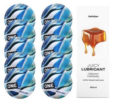 Набор: One Fresh Mint 10 шт. + Лубрикант Satisfyer Creamy Caramel 300 мл SOS12438 фото
