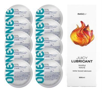 Комплект 𝐎𝐍𝐄 𝐏𝐥𝐮𝐬 10 шт. + Лубрикант Satisfyer Juicy Lubricant Warm Wave (300 мл) SOS12338 фото