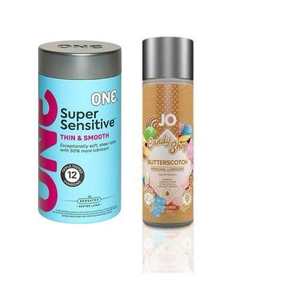 ONE Super Sensitive Pack 12 шт.+ Лубрикант на водній основіSystem JO H2O &mdash; Candy Shop &mdash; Butterscotch (60 мл) SOS6496 фото