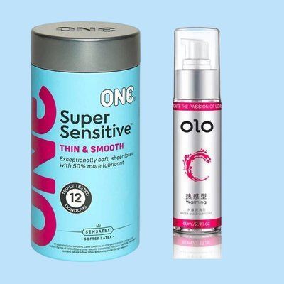 Набір ONE Super Sensitive 12 шт + Лубрикант зігріваючий OLO 60 мл SOS4420 фото