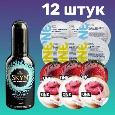 Комплект 12 шт ONE + Лубрикант Skyn Aqua Feel 80 мл SOS4220 фото