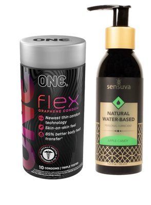 ONE Flex 10 шт.+ Змазка на водній основі Sensuva Natural Water-Based Apple Candy (125мл) SOS6394 фото