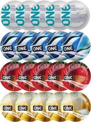 Набір з 20 шт 𝐎𝐍𝐄 𝐏𝐥𝐞𝐚𝐬𝐮𝐫𝐞 𝐏𝐥𝐮𝐬 + ONE Fresh Mint + ONE Chocolate Strawberry + ONE Banana Split SOS8219 фото