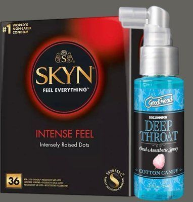 Комплект Skyn ​​Intense feel 36 штук + Спрей Doc Johnson GoodHead DeepThroat Spray - Cotton Candy 59 мл SOS5388 фото