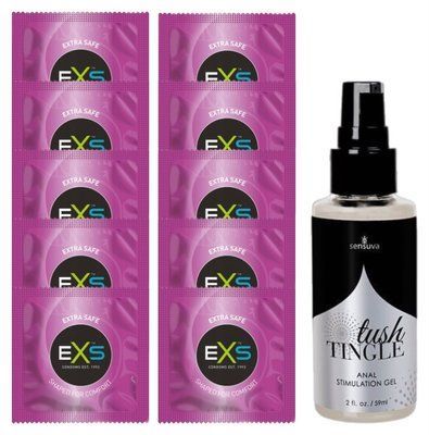 Комплект EXS Extra Safe 10 шт + Sensuva Tush Tingle (50 мл) SOS14142 фото