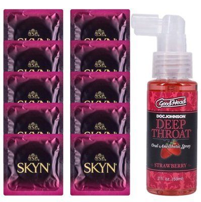Комплект SKYN Cherry Sunrise 10 шт + Doc Johnson GoodHead DeepThroat Spray Sweet Strawberry, 59 мл SOS13691 фото