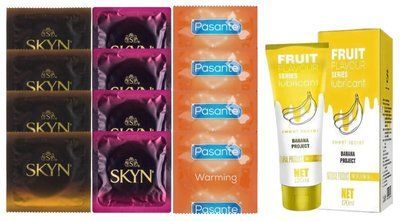 Комплект: Лубрикант OLO Banana (120мл) +8 шт. SKYN+4 шт. Pasante Warming SOS10483 фото