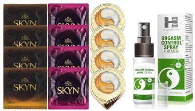 Комплект: Пролонгатор SHS Orgasm Control Spray 15 мл + 8 шт. SKYN + 4 шт. OLO Gold 001 SOS10884 фото