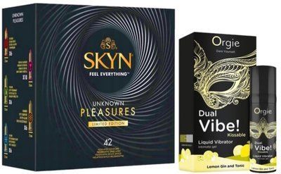 Набор из SKYN Pleasures (42 шт) + Жидкий вибратор Orgie Dual Vibe! Lemon Gin And Tonic Kissable Liquid Vibrator (15 мл) SOS10030 фото