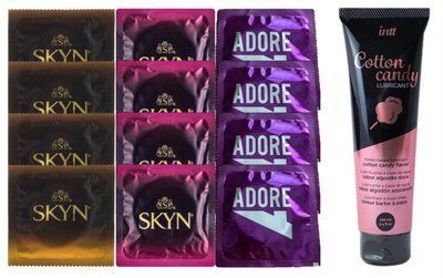Комплект: Лубрикант Intt Cotton Candy (100мл) + 8 шт. SKYN+4 шт. Pasante Adore Extra Sure SOS10432 фото