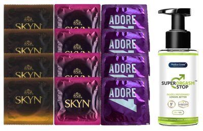 Комплект: Пролонгатор Super Orgasm Stop Гель (150 мл) + 8 шт SKYN + 4 шт Pasante Adore SOS10784 фото