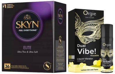 Набор из SKYN Elite 36 шт+Жидкий вибратор Orgie Dual Vibe! Lemon Gin And Tonic Kissable Liquid Vibrator (15 мл) SOS10230 фото