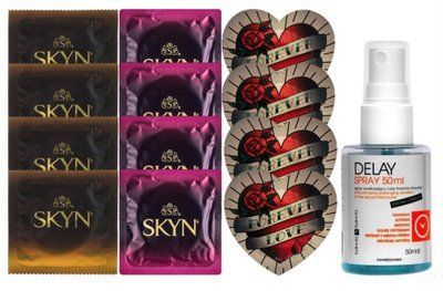 Комплект: Пролонгатор LOVELY LOVERS DELAY SPRAY 50 ML + 8 шт SKYN + 4 шт Pasante Heart SOS10834 фото