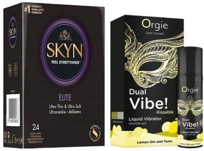 Набор из SKYN Elite (24 шт) + Жидкий вибратор Orgie Dual Vibe! Lemon Gin And Tonic Kissable Liquid Vibrator (15 мл) SOS10130 фото