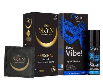 SKYN ORIGINAL &ndash; 10 шт та Рідкий ORGIE SEXY VIBE для чутливих, 15 мл SOS826 фото