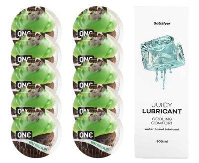 Комплект ONE Mint Chocolate 10 шт. + Лубрикант Satisfyer Juicy Lubricant Cooling Comfort (300 мл) SOS12389 фото