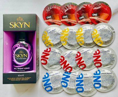 Комплект 16 шт ONE Flavor Waves, Classic, Super Studs, Extreme ribs + Лубрикант SKYN ALL NIGHT LONG, 80 мл SOS1721 фото