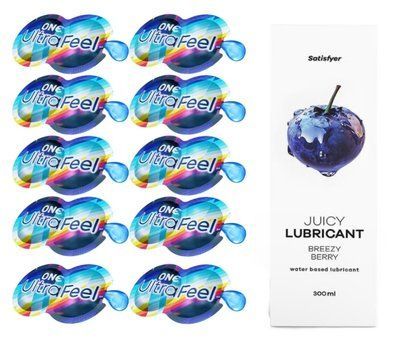 Комплект 𝐎𝐍𝐄 𝐔𝐥𝐭𝐫𝐚𝐅𝐞𝐞𝐥 10 шт. + Лубрикант Satisfyer Juicy Lubricant Breezy Berry (300 мл) SOS12289 фото