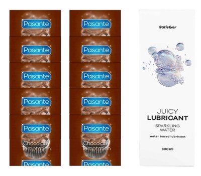 Комплект Pasante Chocolate 10шт. + Лубрикант Satisfyer Juicy Lubricant Sparkling Water 300 мл SOS11639 фото