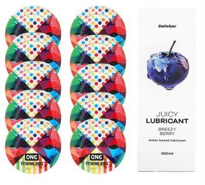 Комплект One Extreme ribs 10 шт. + Лубрикант Satisfyer Juicy Lubricant Breezy Berry (300 мл) SOS12139 фото