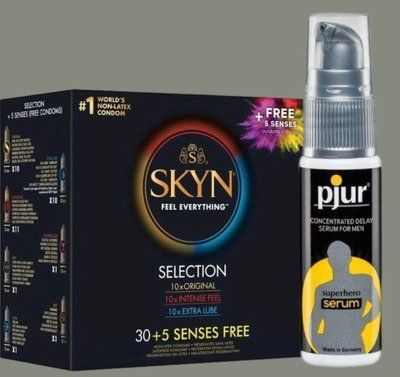 Набор Skyn ​​Selection 30 шт + 5 из 5 Senses + Пролонгирующий гель pjur Superhero Serum 20 мл SOS4959 фото