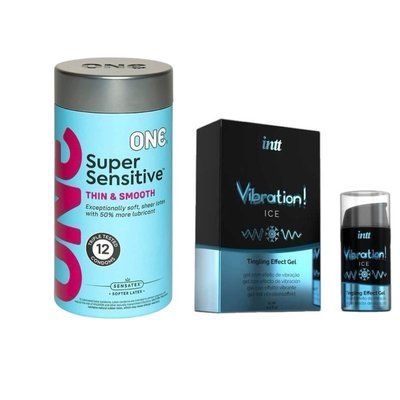 ONE Super Sensitive Pack 12 шт+Рідкий вібратор Intt Vibration Ice (15 мл) SOS6548 фото