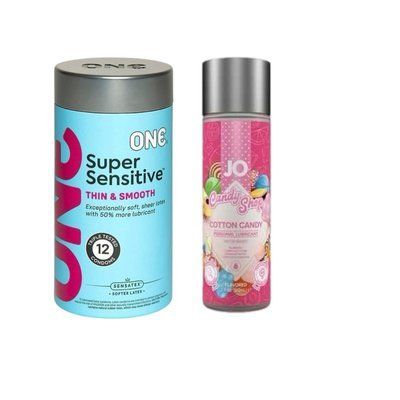 ONE Super Sensitive Pack 12 шт.+Лубрикант на водній основі System JO H2O &mdash; Candy Shop &mdash; Cotton Candy (60 мл) SOS6497 фото